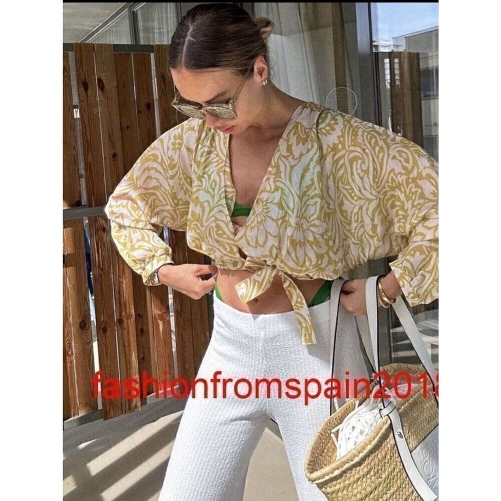 ZARA PRINTED WRAP TOP WITH TIE DETAIL
